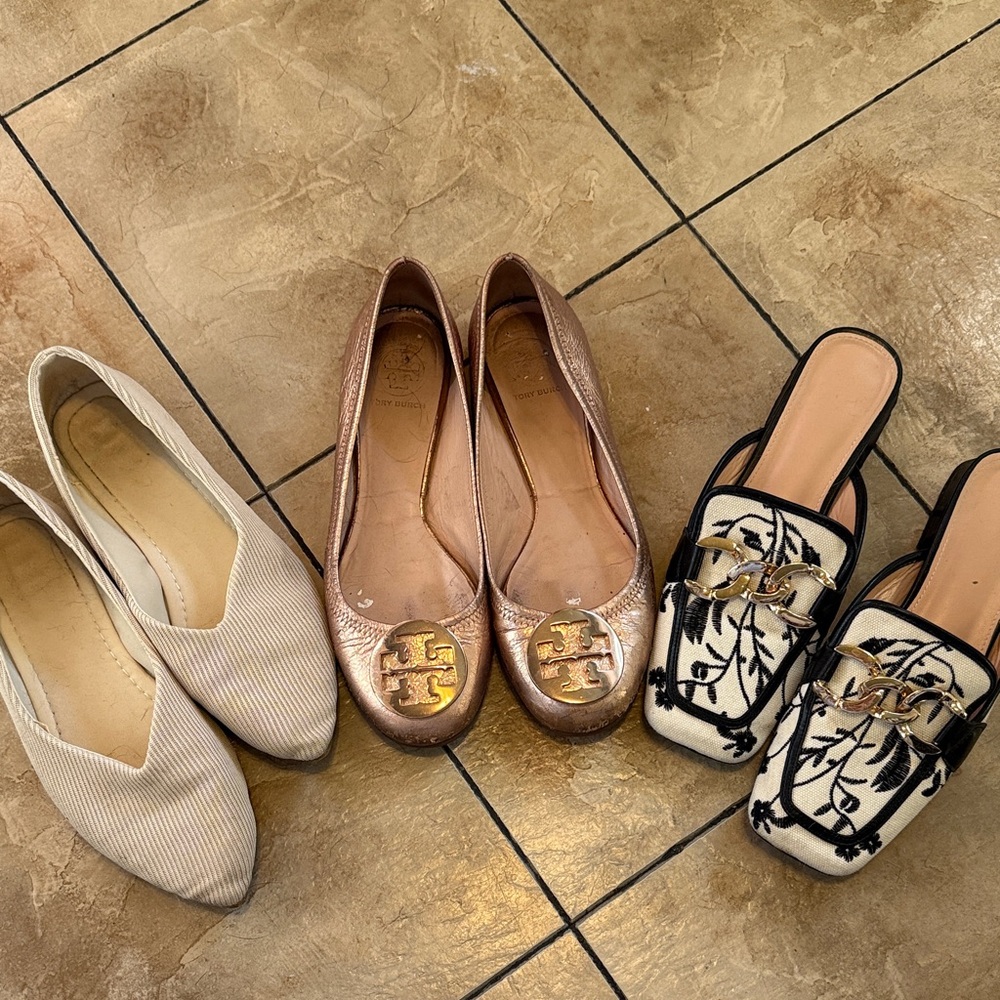 Tory Burch Metallic Flats with Logo Accent